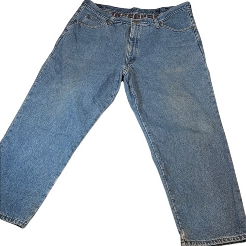 LL Bean Double L Relaxed Fit Flannel Lined Jeans Men's 42x29 Blue Plaid OJW80